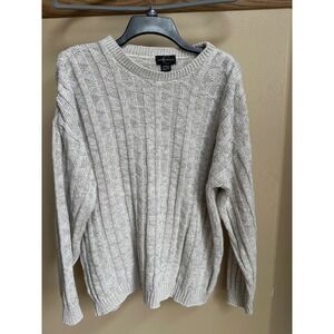 VTG Consensus Mens Beige Cotton Cable Knit Crewneck Sweater Made in USA Med